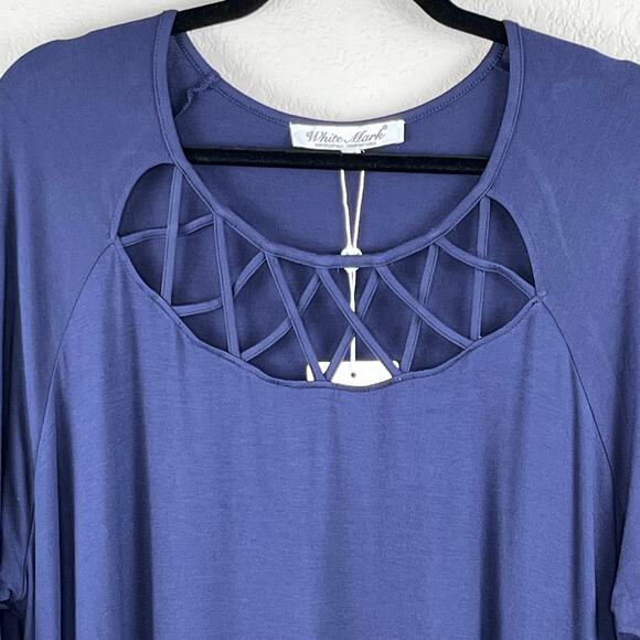 White Mark Criss Cross Neck Navy Blue Relaxed Fit Swing Midi Dress Plus 3XL NWT - Picture 6 of 13